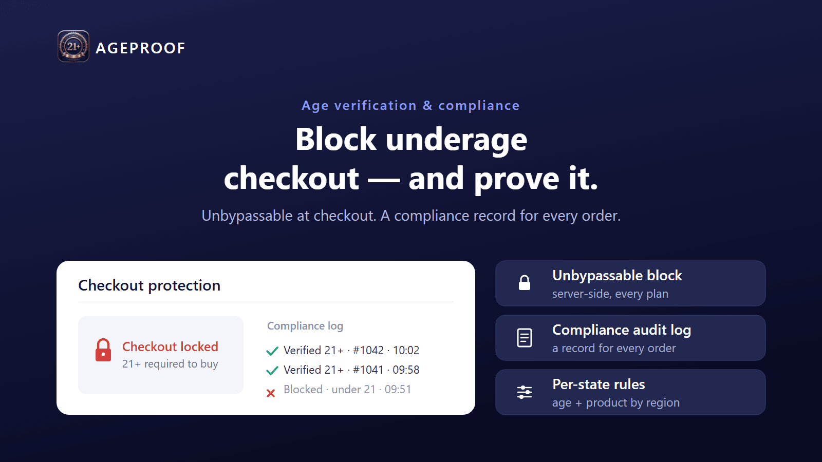 AgeProof blocks underage checkout and logs every age check
