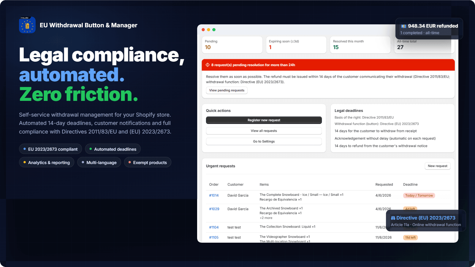 EU Withdrawal button & Manager dashboard and compliance overview