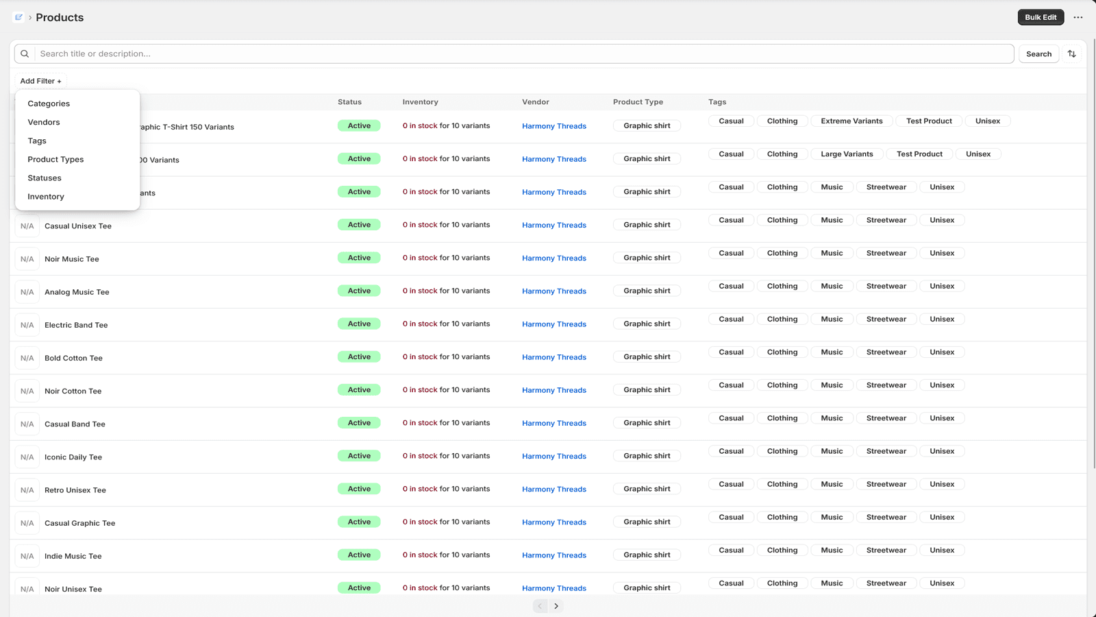 Product filtering options by collection vendor type and tag