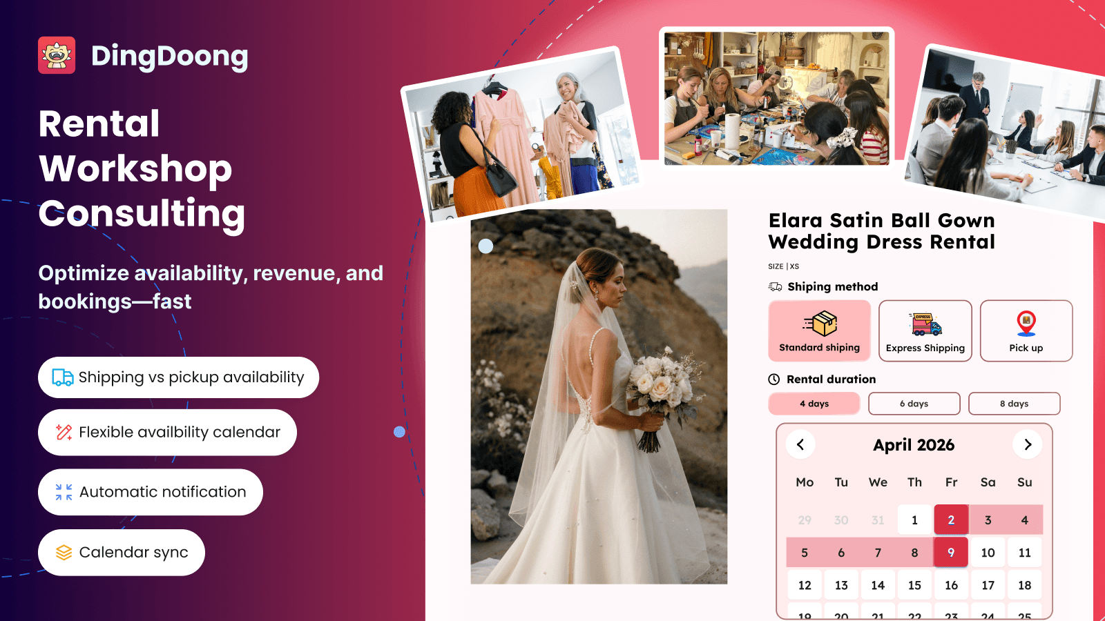Fast bookings calendar & shipping for rental and other services