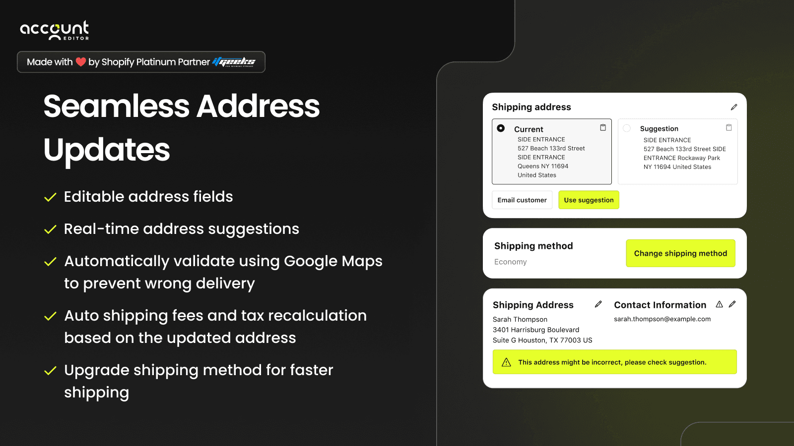 Update shipping address with validation & tax recalculation
