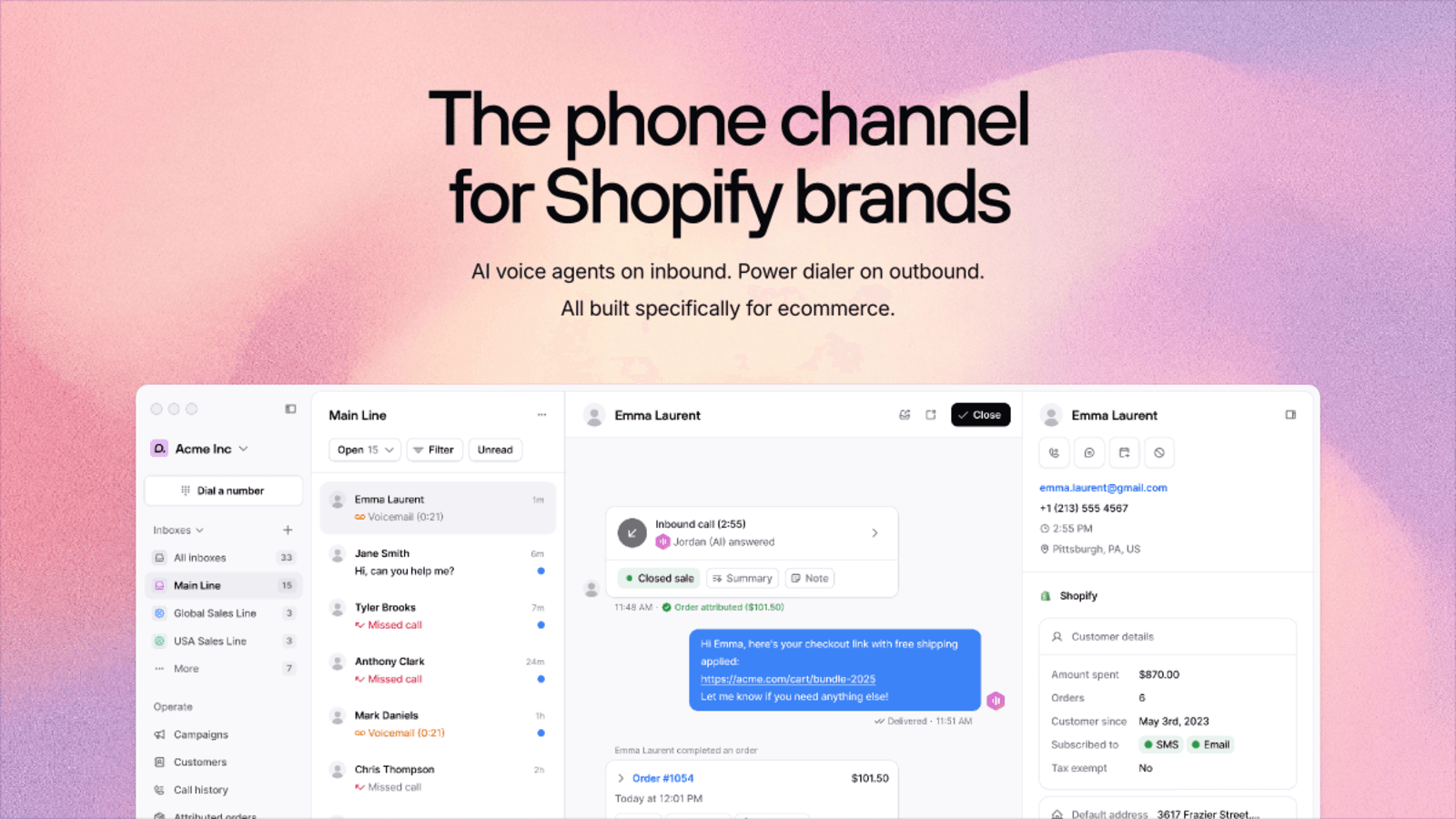 Shopify-native phone platform for ecommerce teams