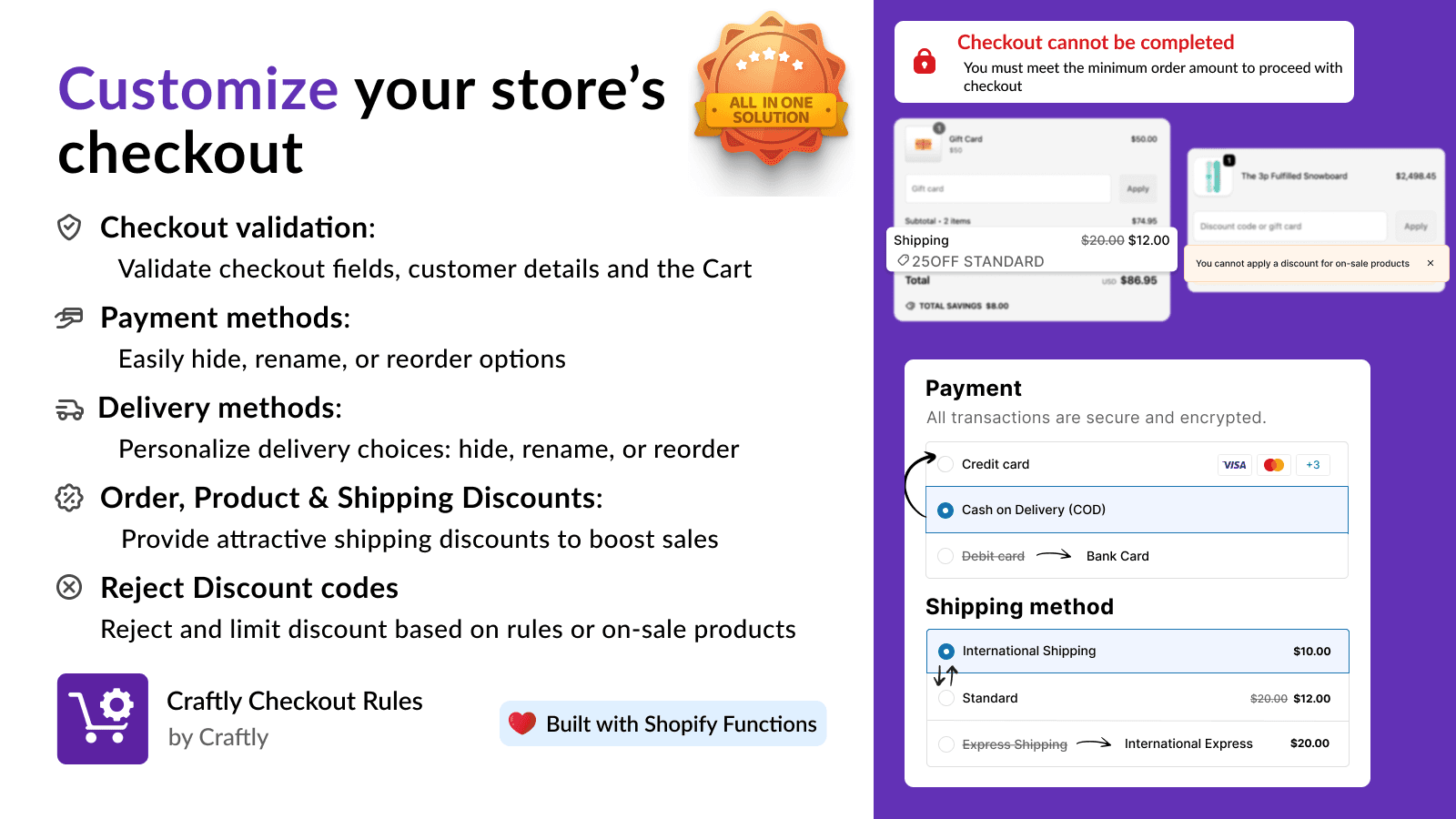 Checkout Rules, All in One, Discounts, Payment, Delivery