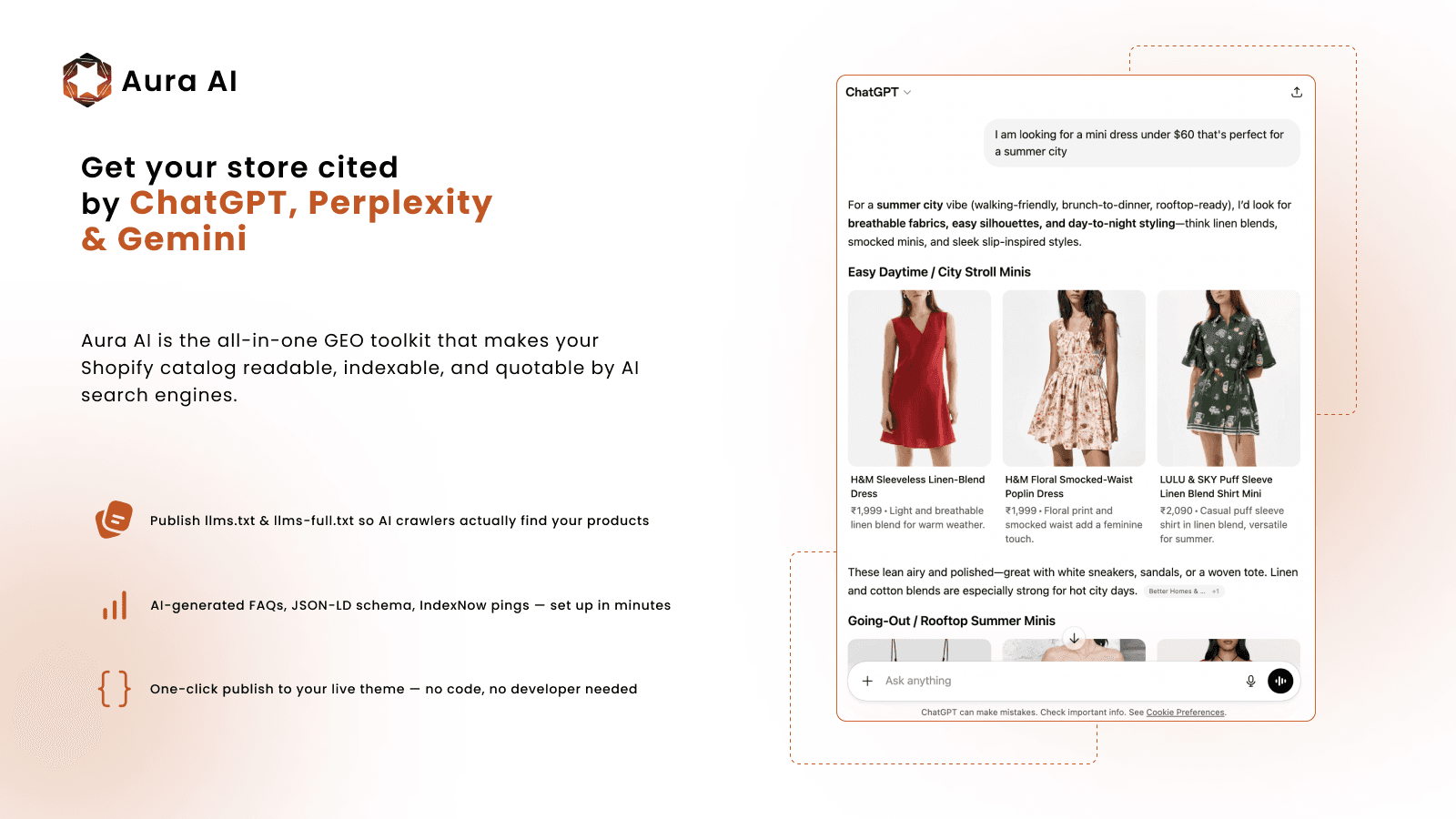 ChatGPT citing Shopify product card — Aura AI GEO toolkit
