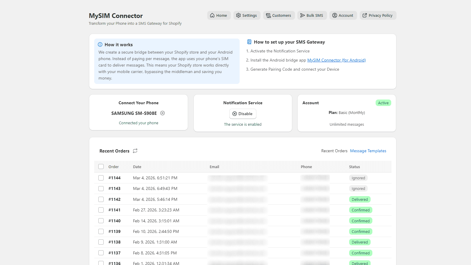 A solid and simple SMS solution for Shop with traditional SMS