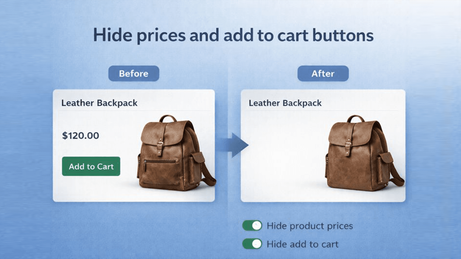 Product page with price and add to cart button hidden