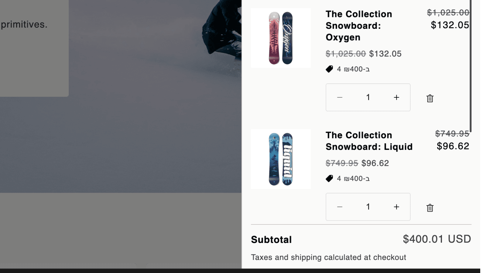 Bundle discount applied in cart