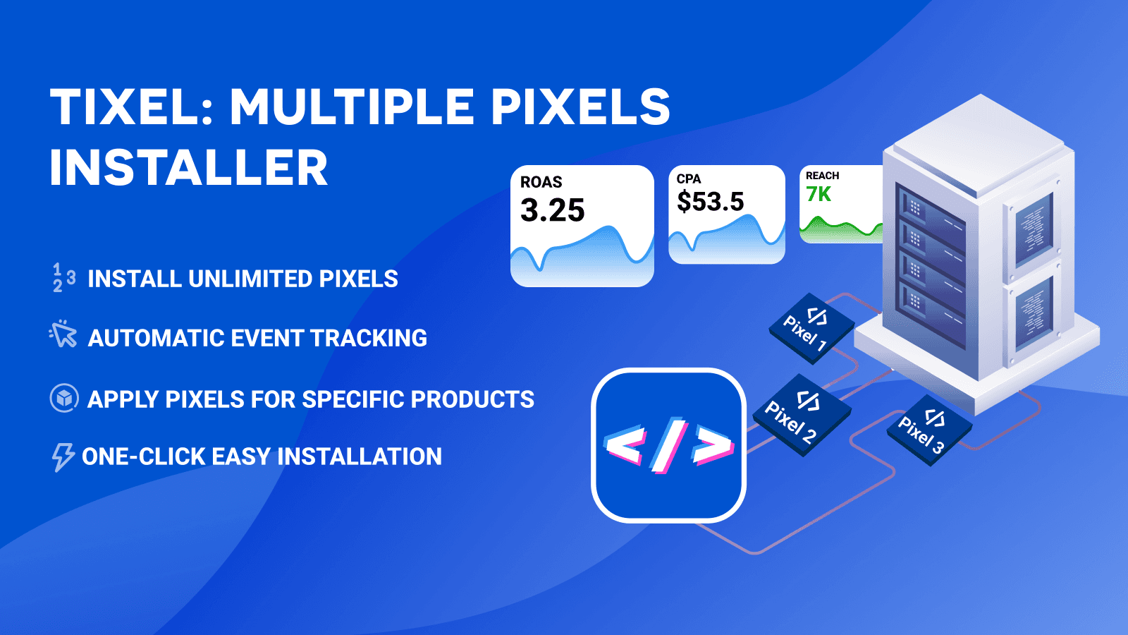 A banner demonstrating TiXel's pixel installer features