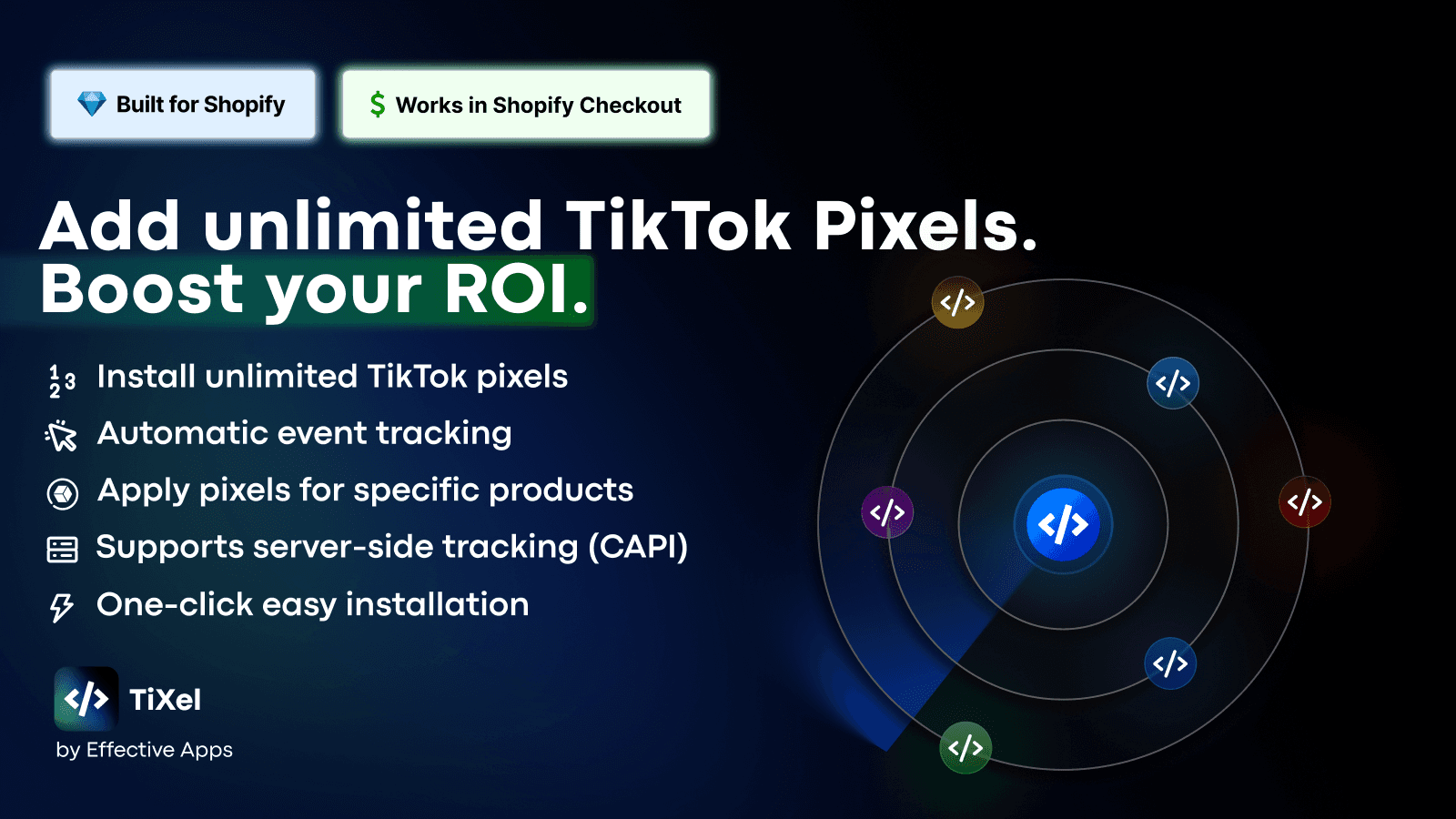 A banner demonstrating TiXel's pixel installer features