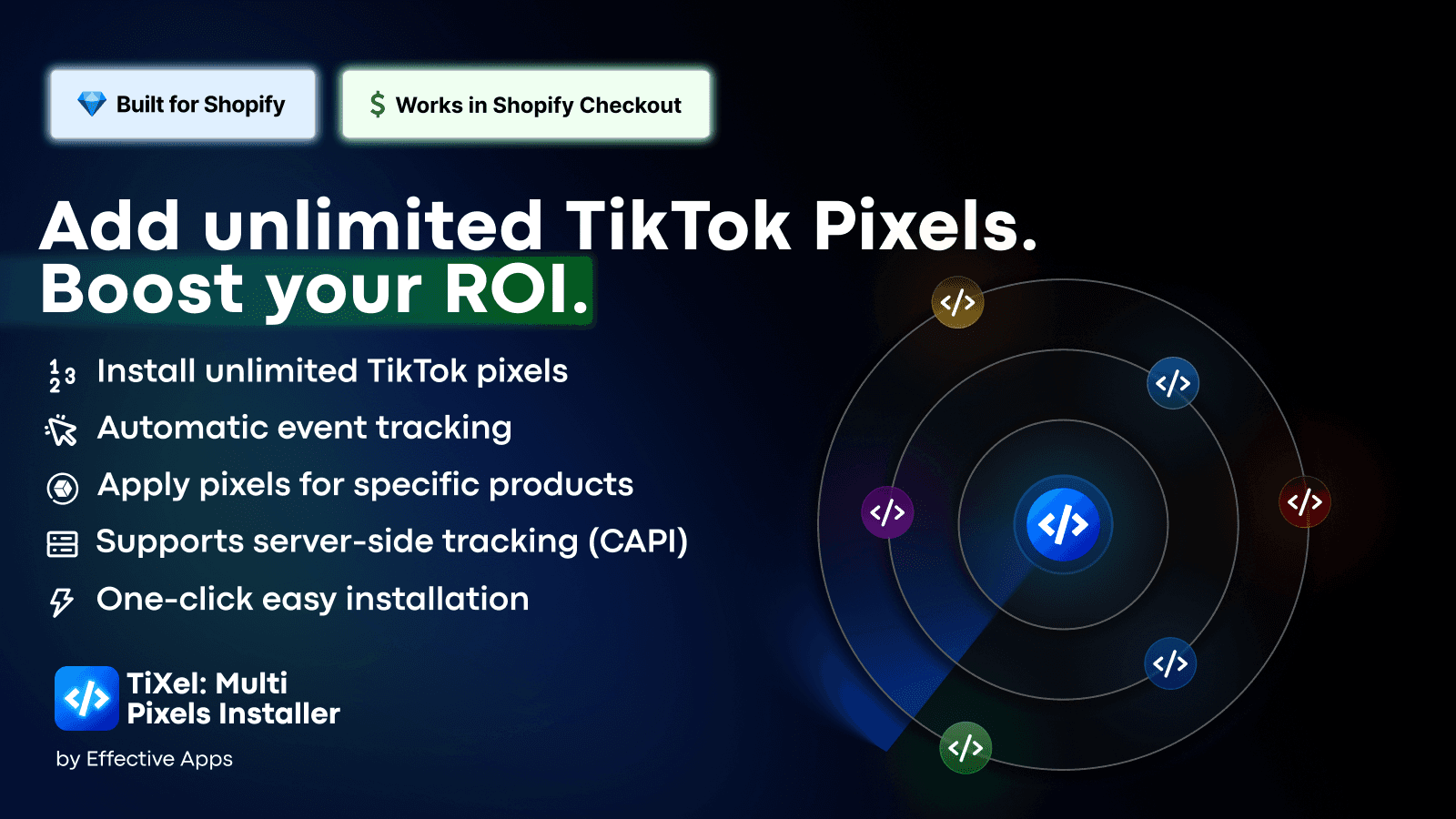 A banner demonstrating TiXel's pixel installer features