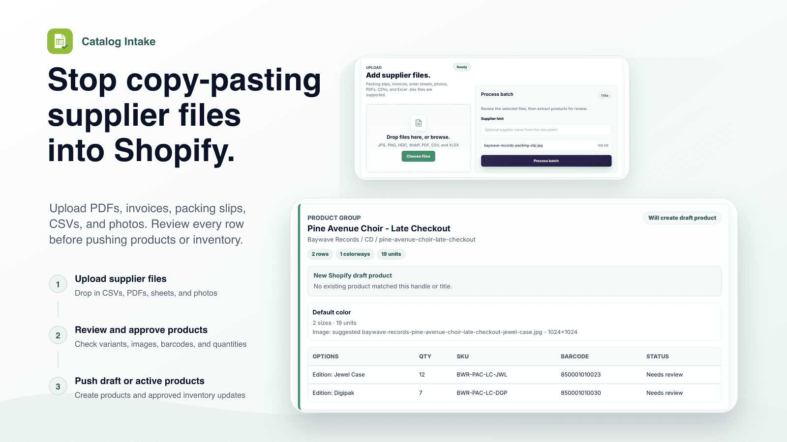 Supplier files to Shopify-ready products