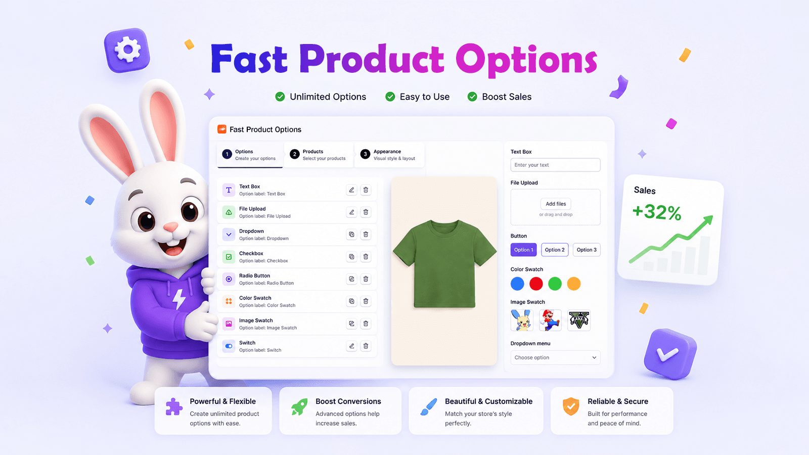 Fast Product Options, Variant Options, Customizer