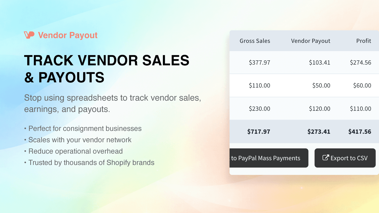 Track vendor sales & payouts