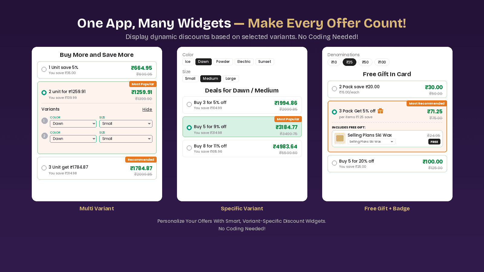 Volume discount widget with multi-variant, quantity breaks & gif