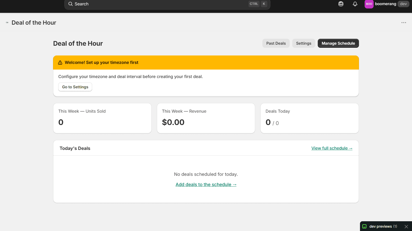 Deal of the hour admin page