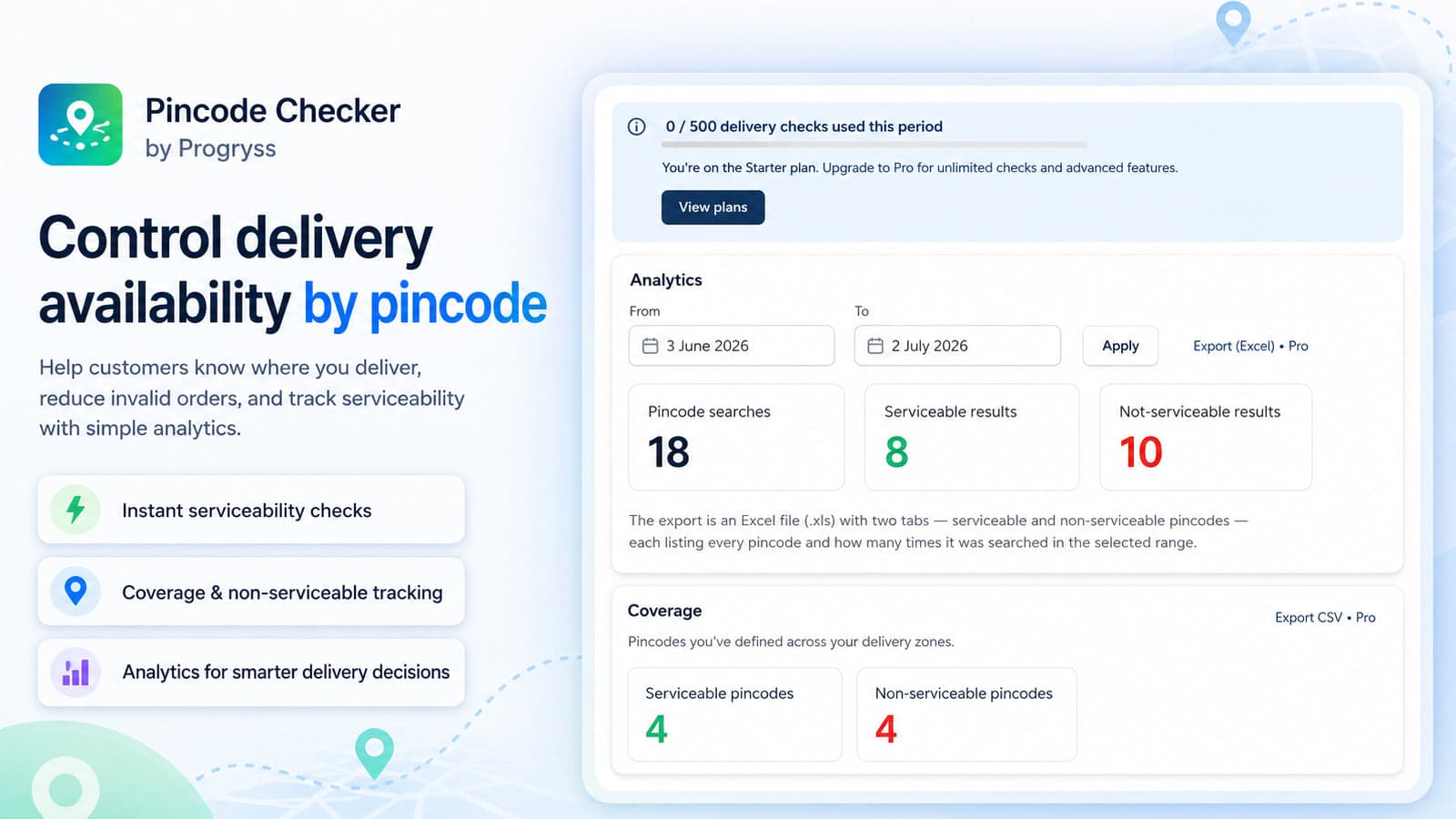 Dashboard of Pincode Checker by Progryss
