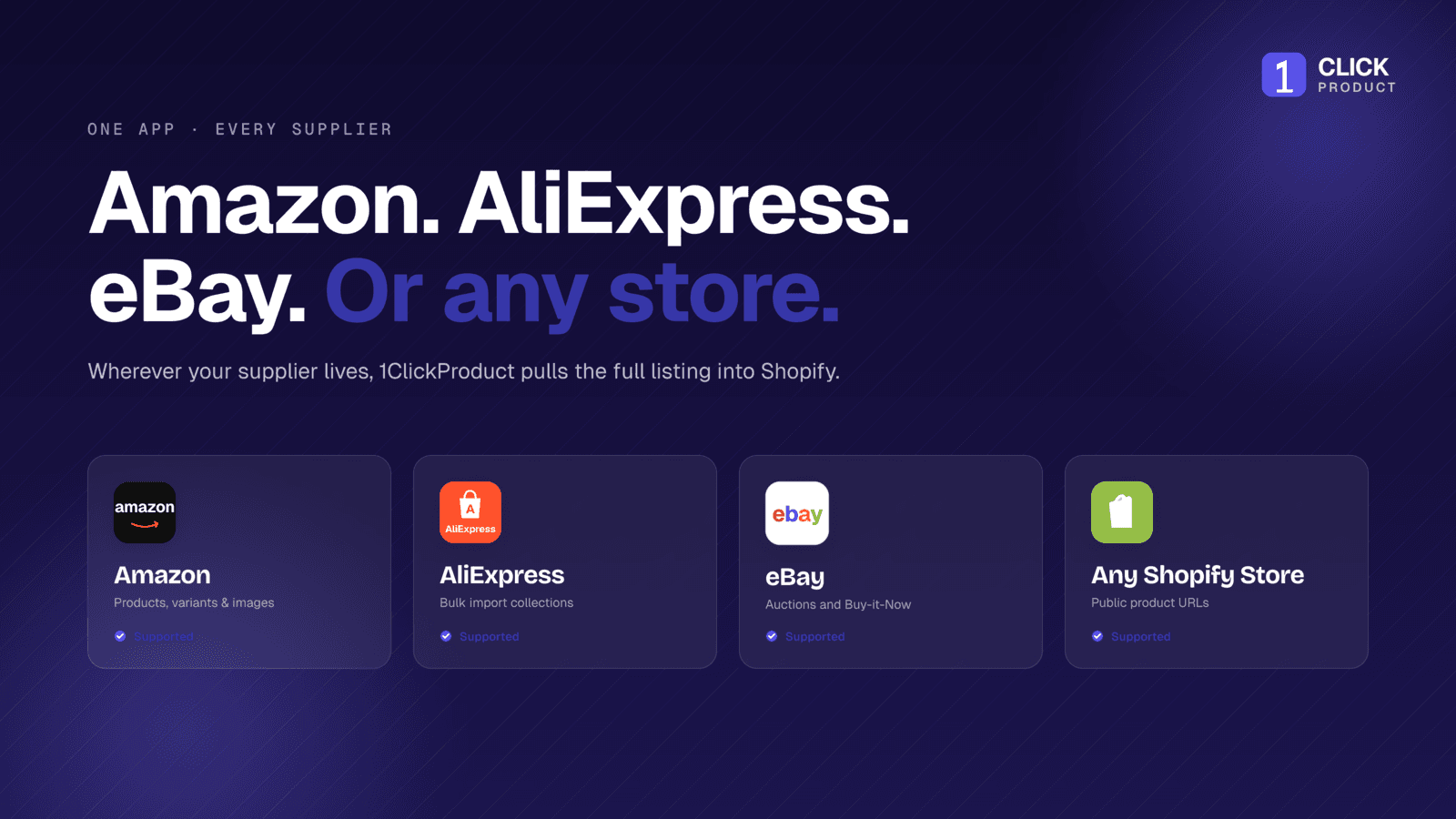 1click product, ebay import