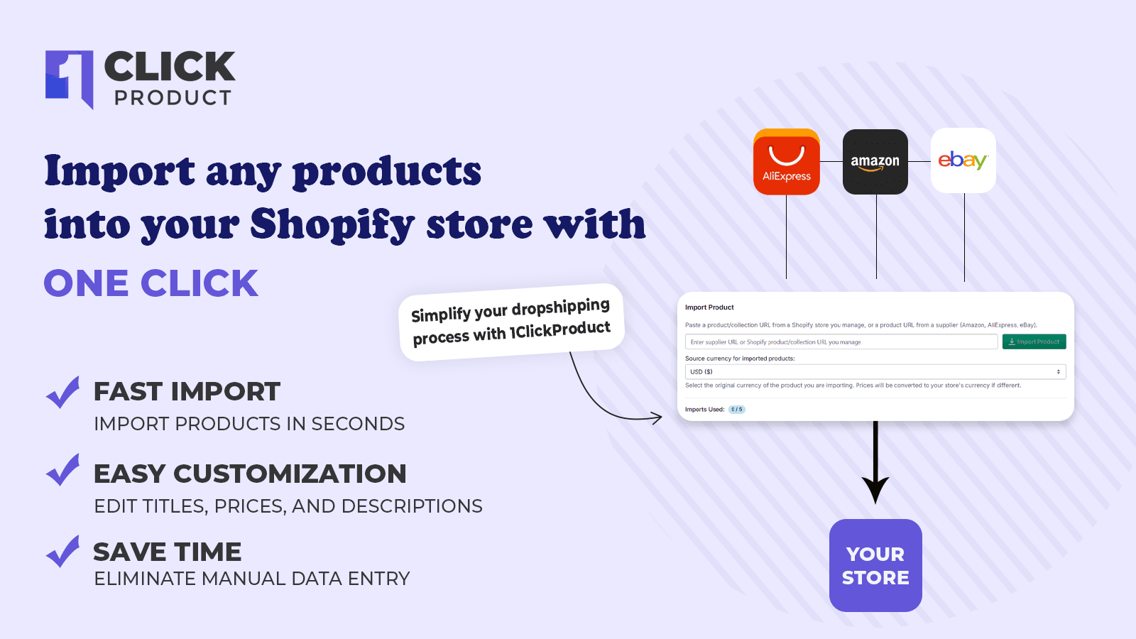 1click product, ebay import