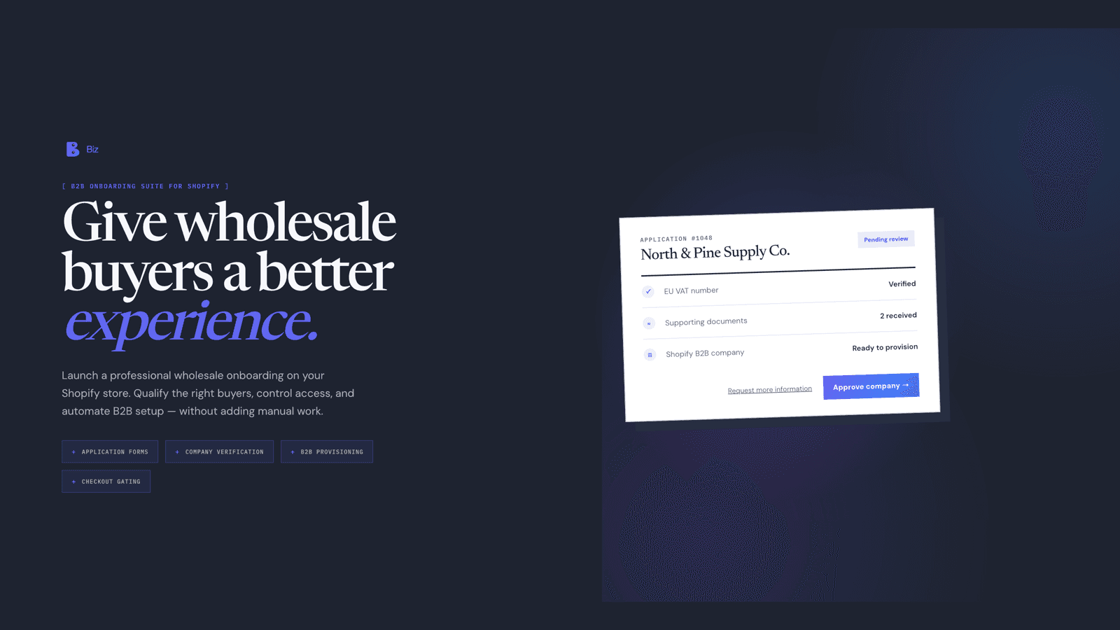 Bizmate wholesale onboarding and approval for merchants