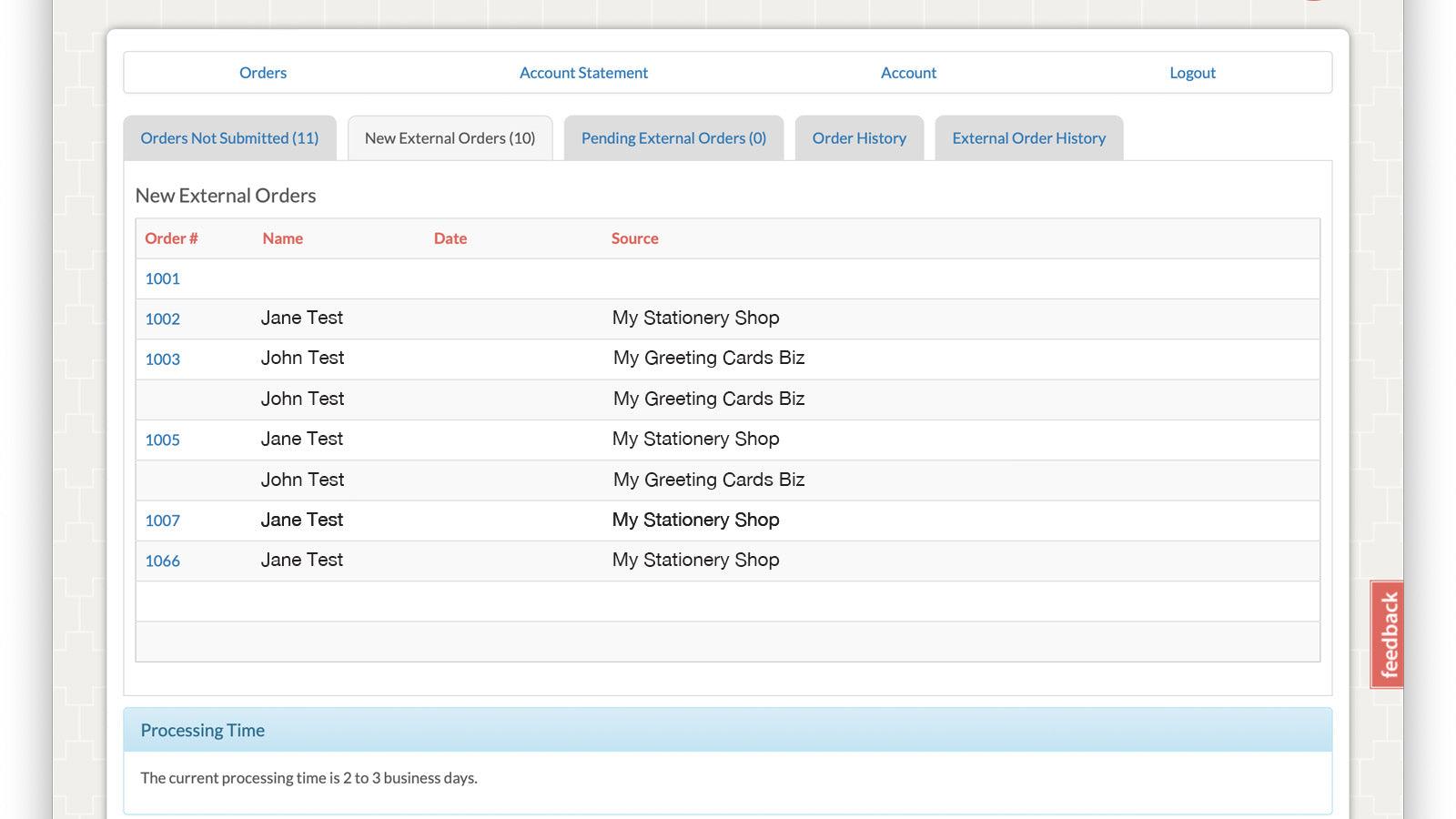 Imported orders ready to be reviewed