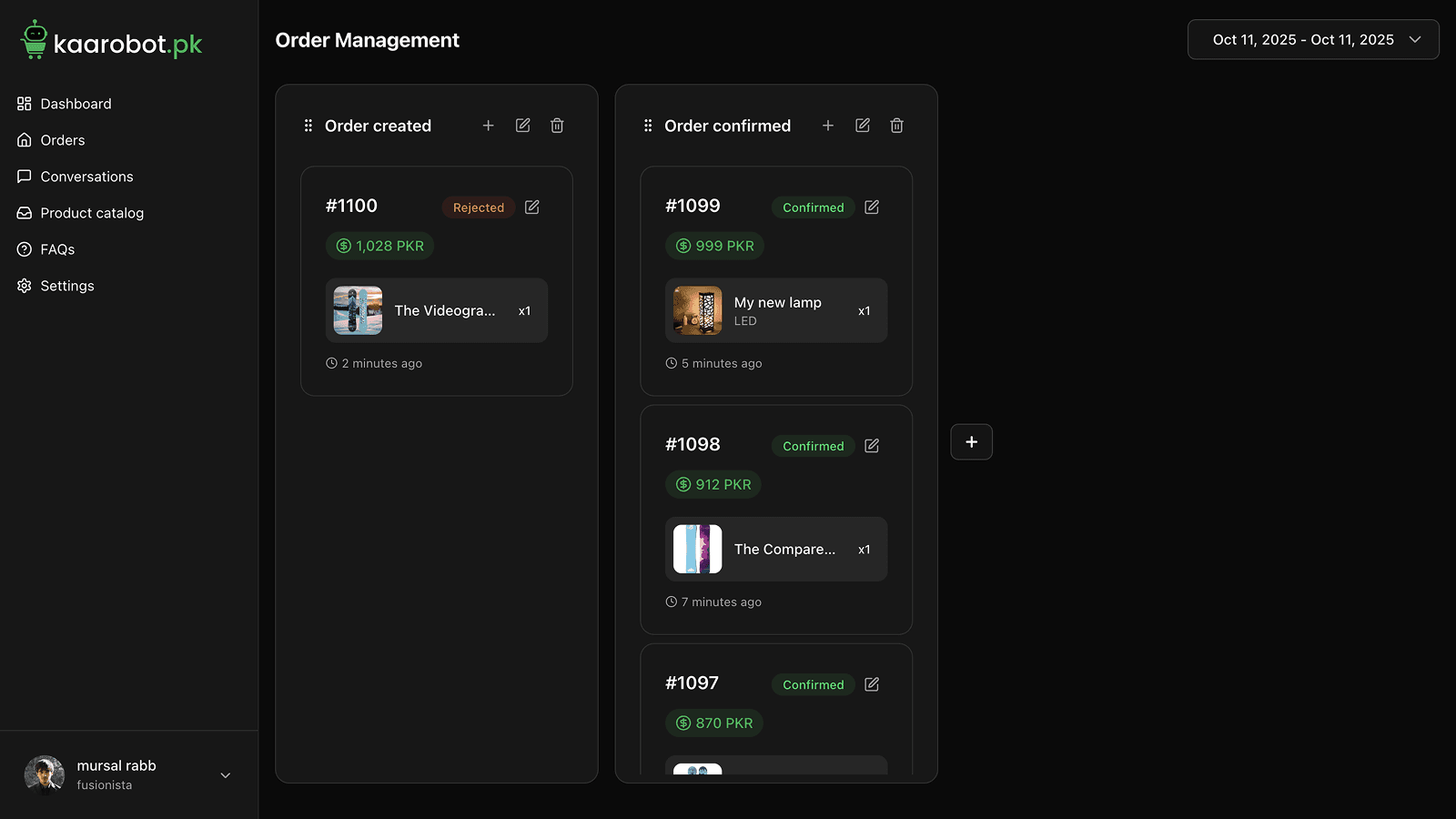 Order management dashboard