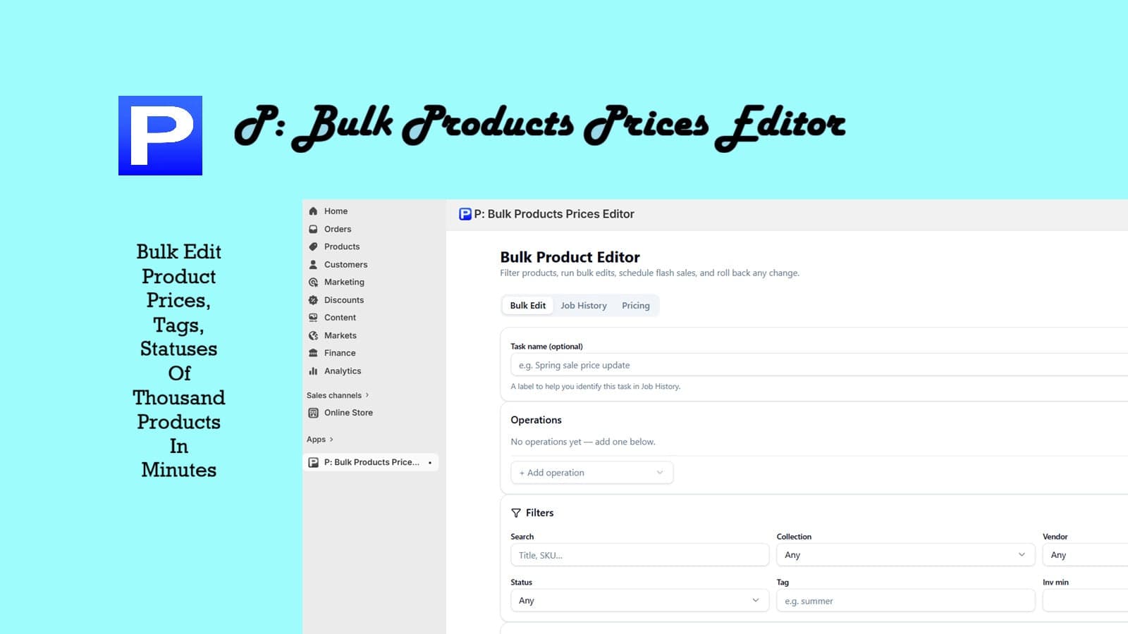 P1 bulk edit product prices, tags, statuses