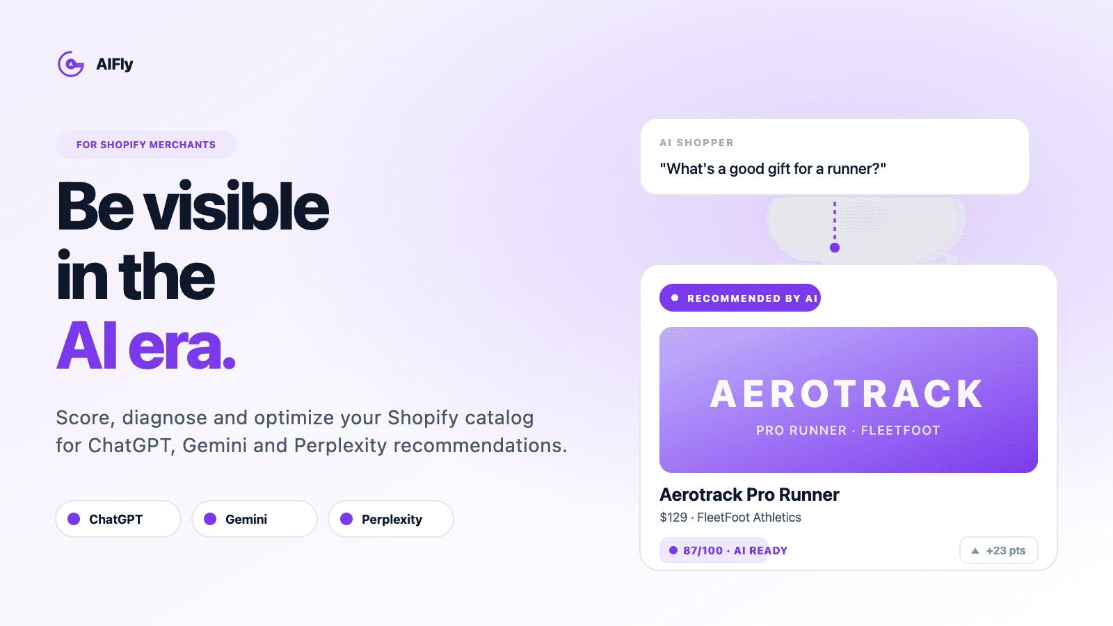 AIFly scores a product 87/100 as AI-ready for shopper queries