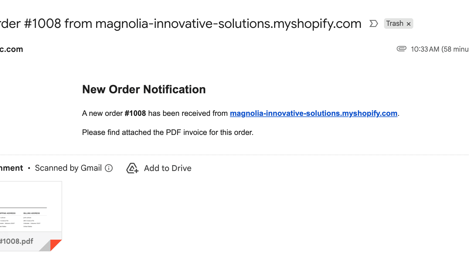 Order PDF Email