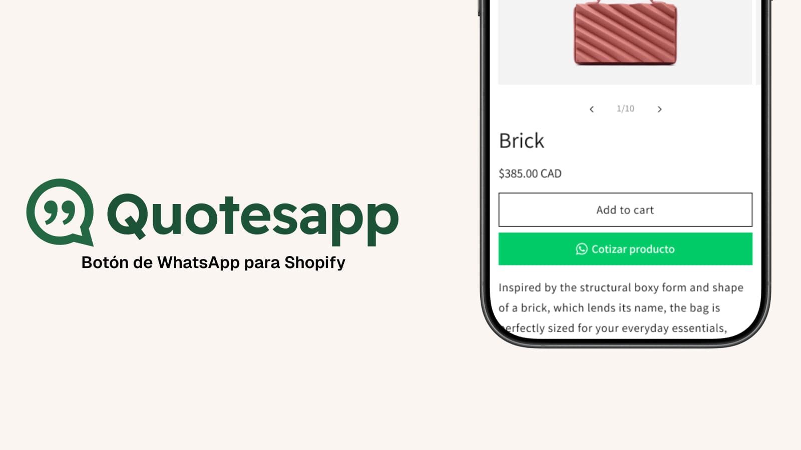 Quotesapp: botón de WhatsApp para páginas de producto Shopify