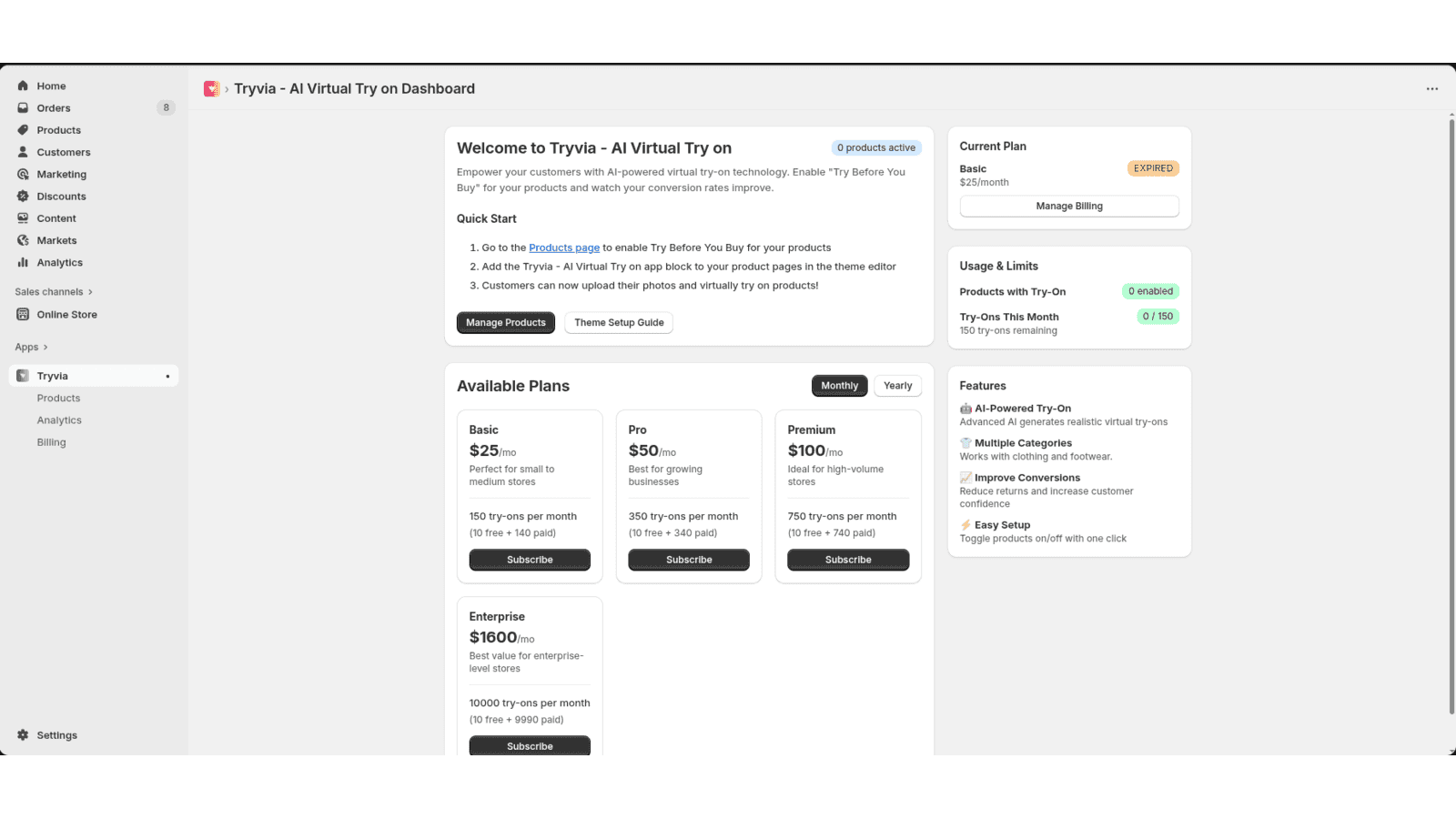 Dashboard- AI Virtual Try on