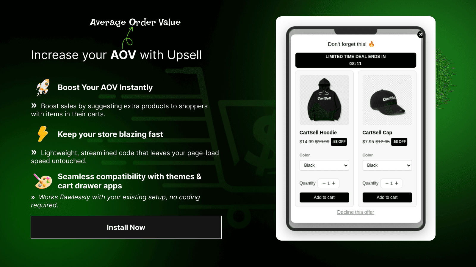 Increase your AOV with upsell popups.