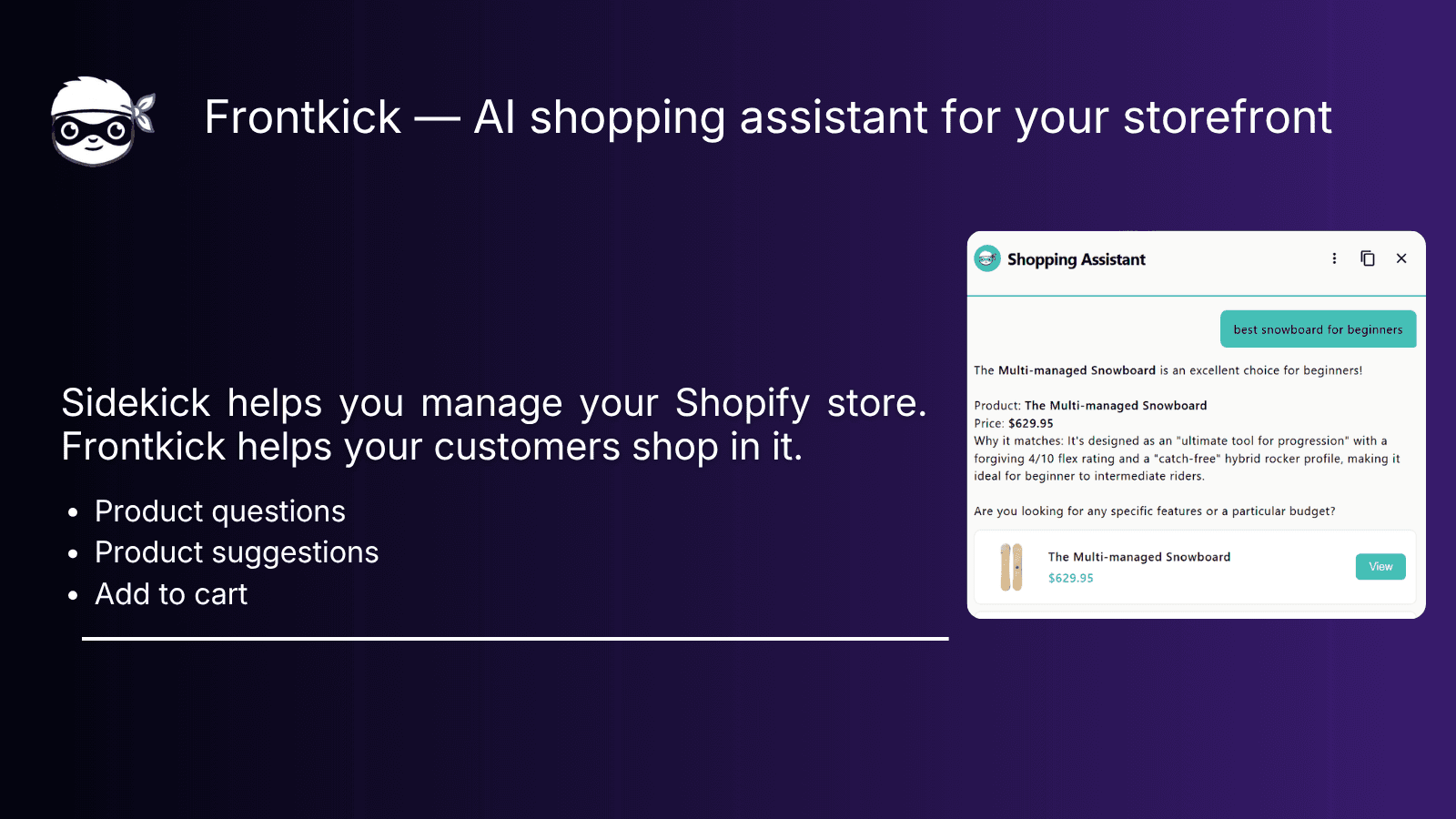 Frontkick AI assistant answering product questions