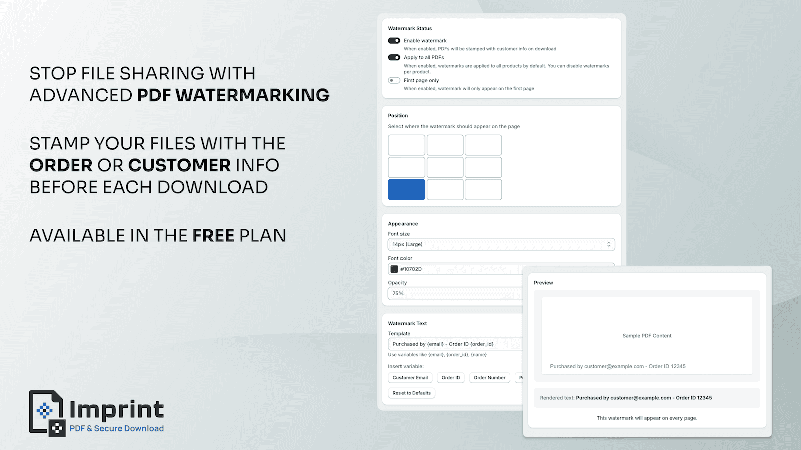 Real-time PDF watermarking to prevent file sharing.