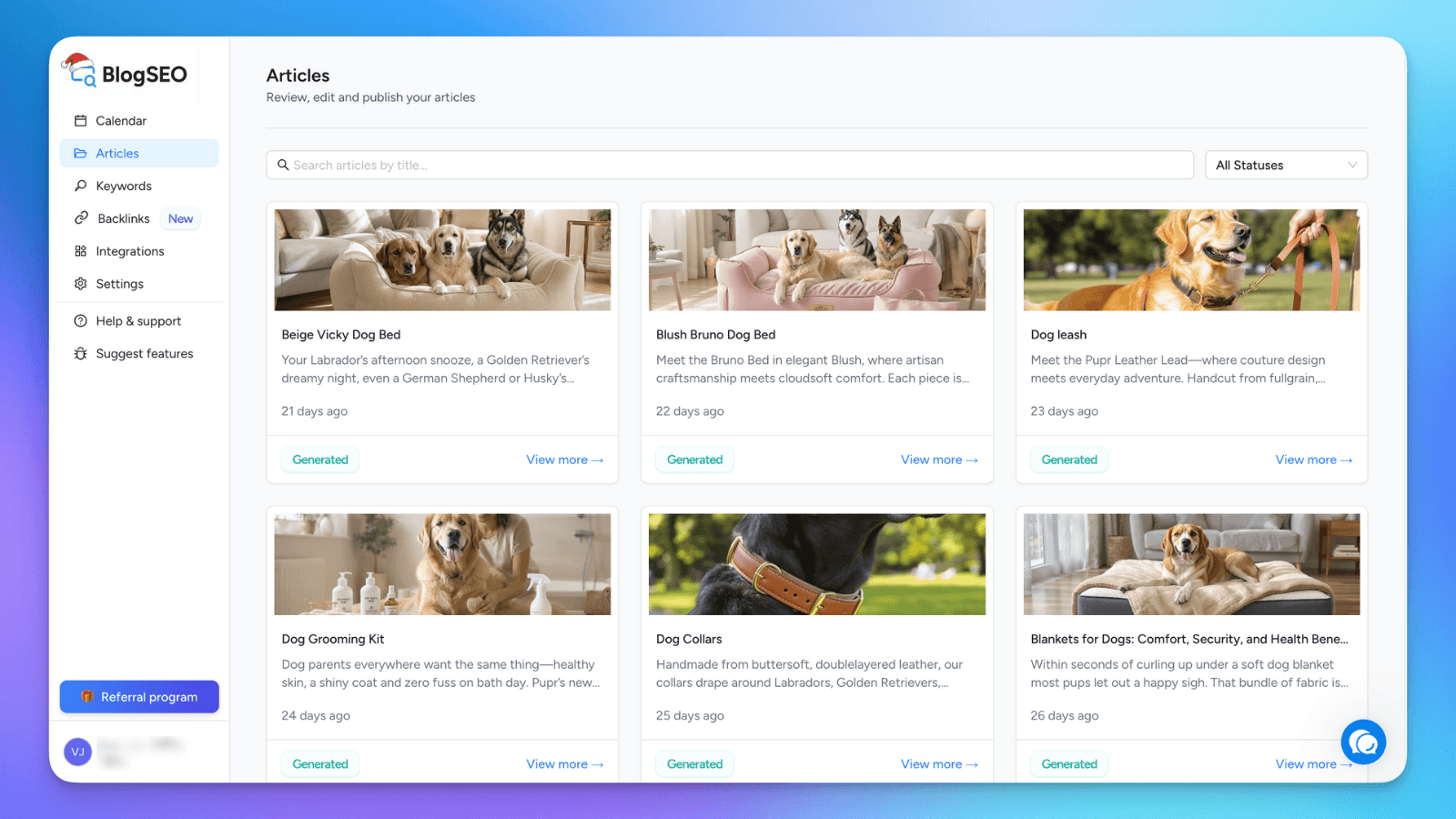 List of generated articles with cover images