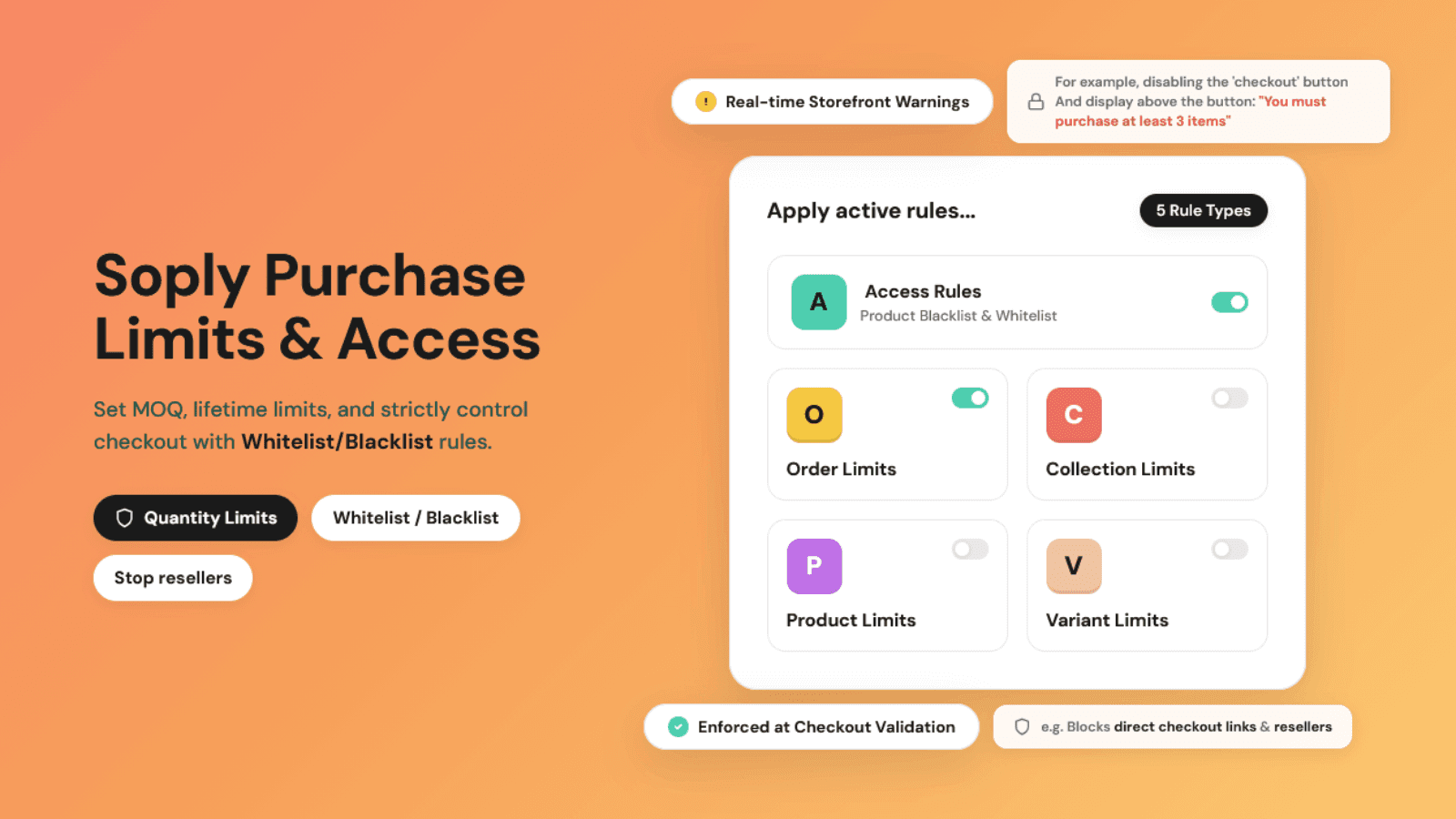 Soply Purchase Limits Quantity for Shopify - Set order limits