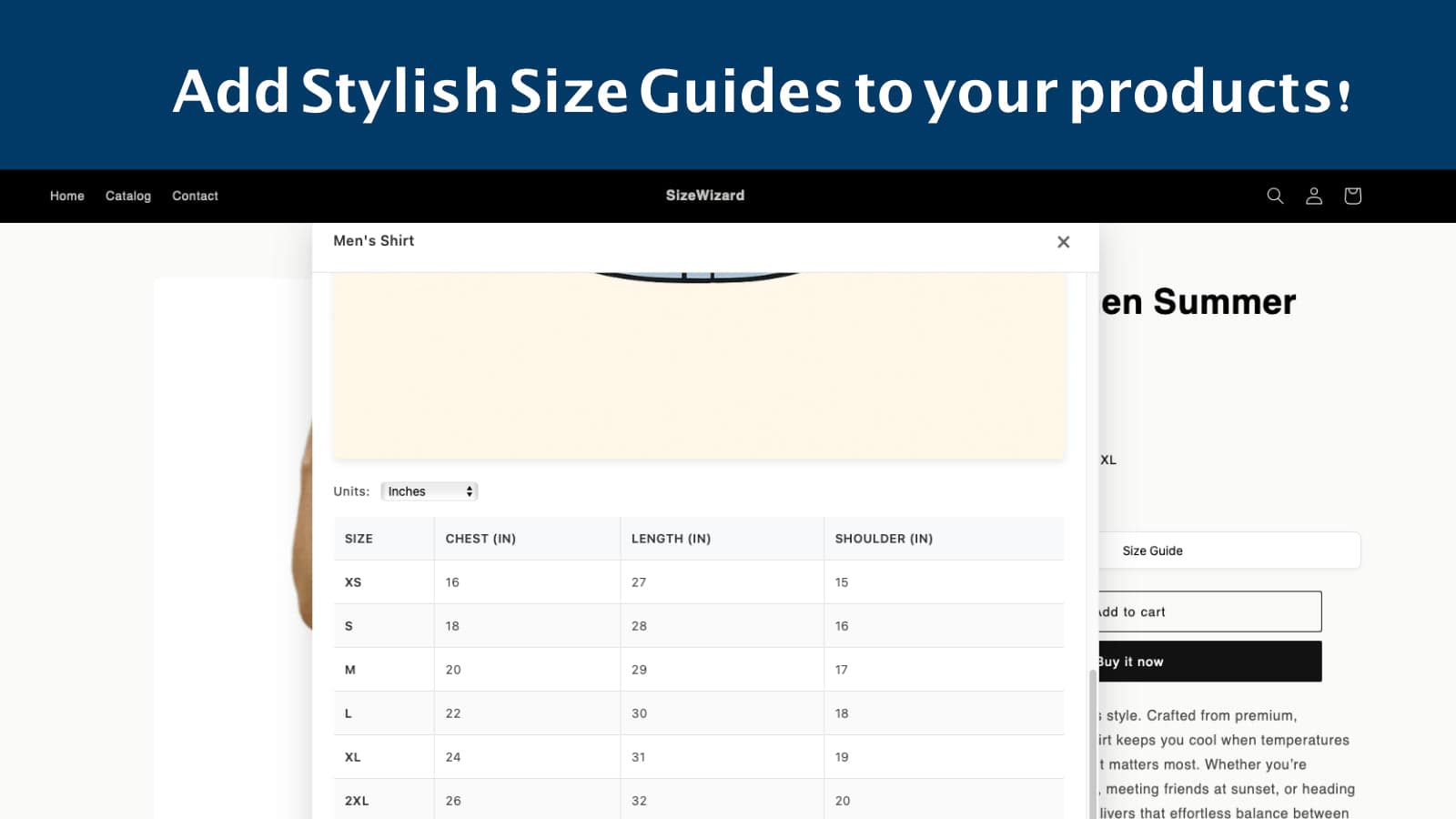 Demo of a size chart