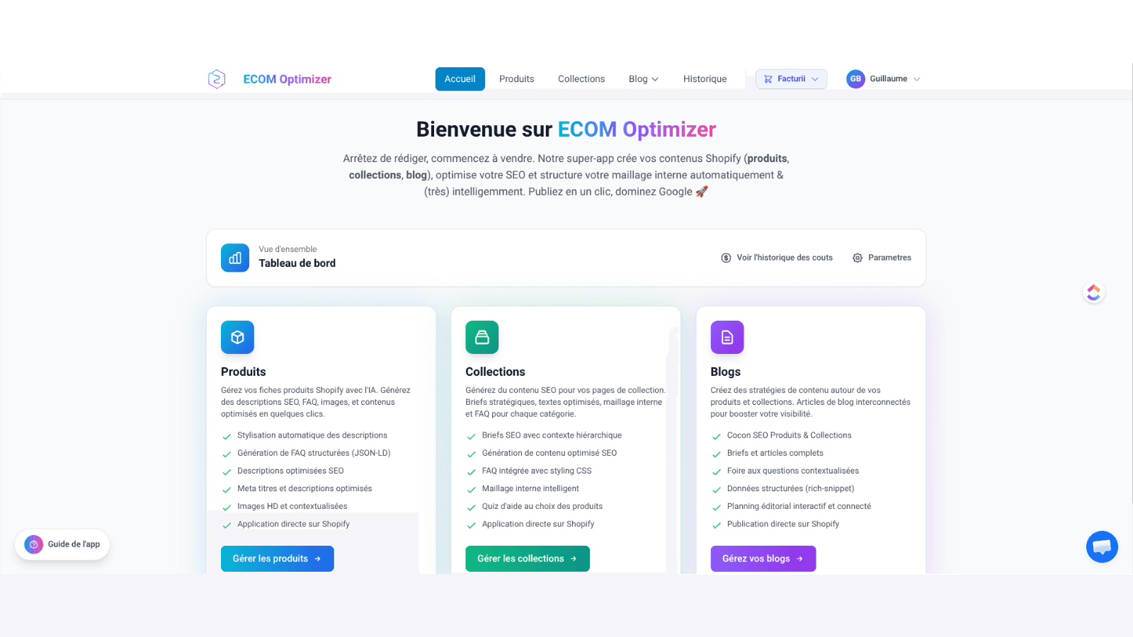 Accueil application ecom optimizer