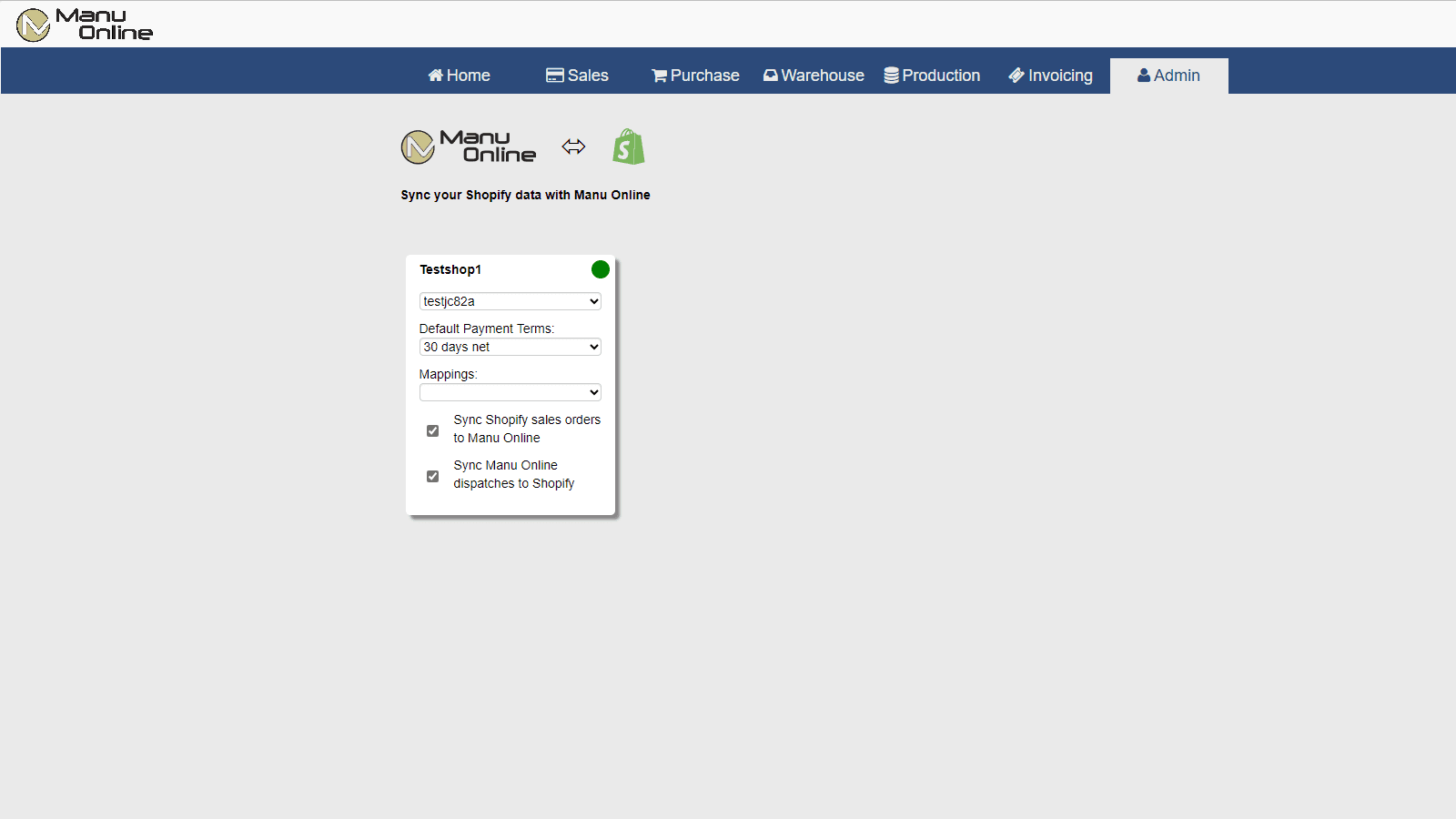 Manu Online Shopify Integration