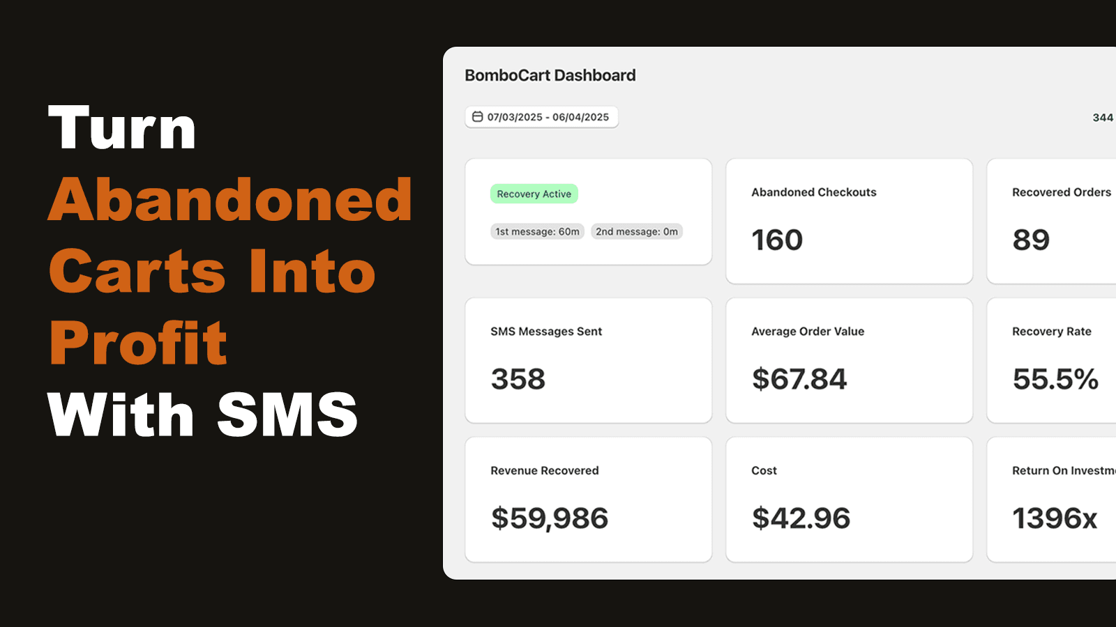 A photo of BomboCart's dashboard metrics.