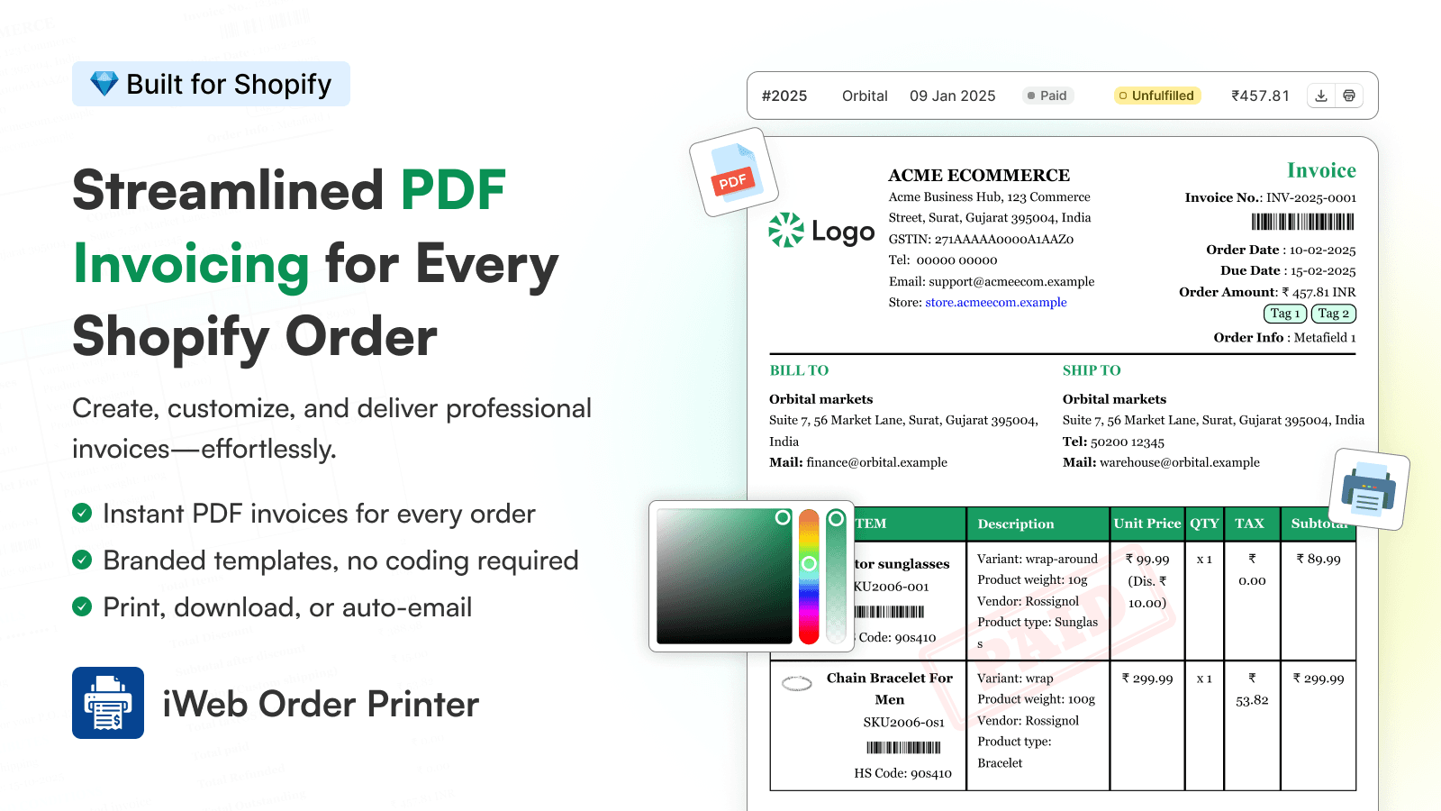 Order print pdf invoice download