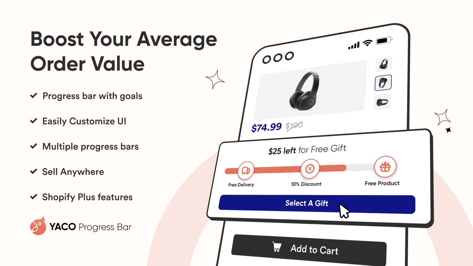 Boost your Average Order Value, Progress bar with goals...