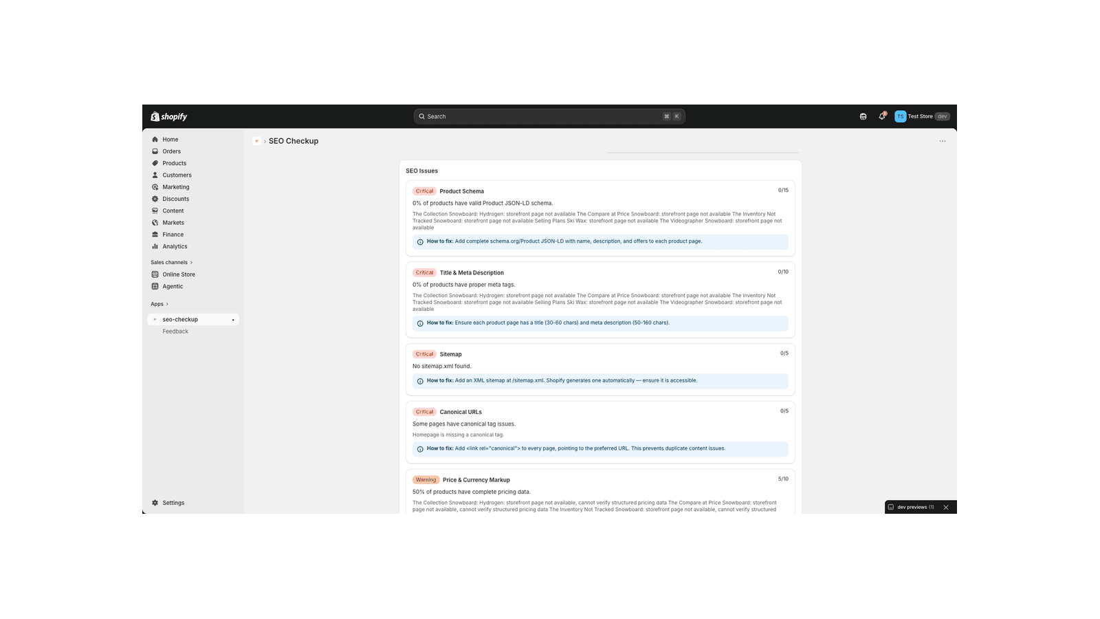 SEO health checker — score your store's search & AI visibility