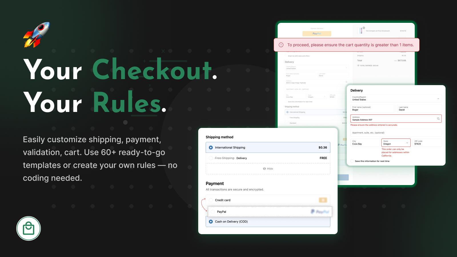 Checkout Rules – Control shipping, payment & cart transform