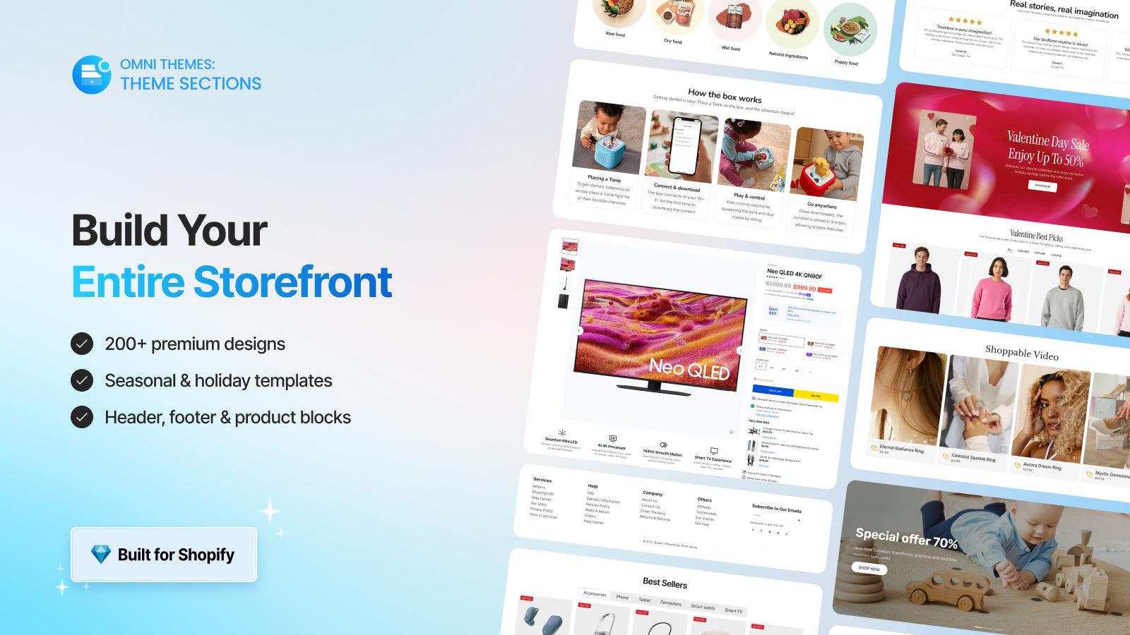 200+ theme sections, templates & blocks for all store niches