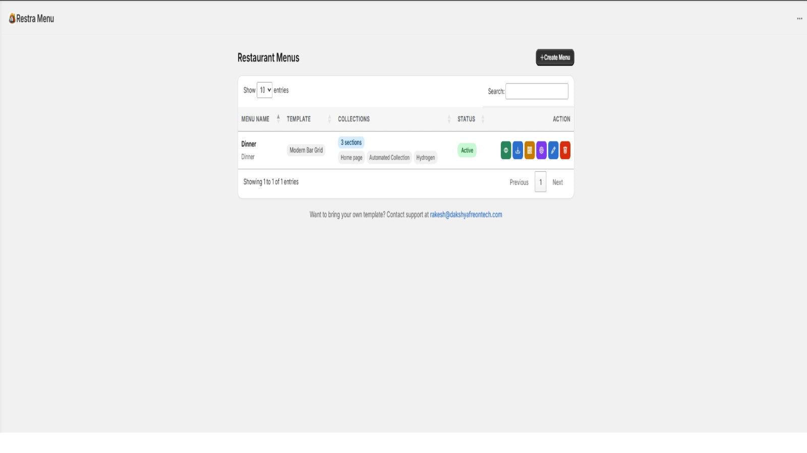 Create menu from template