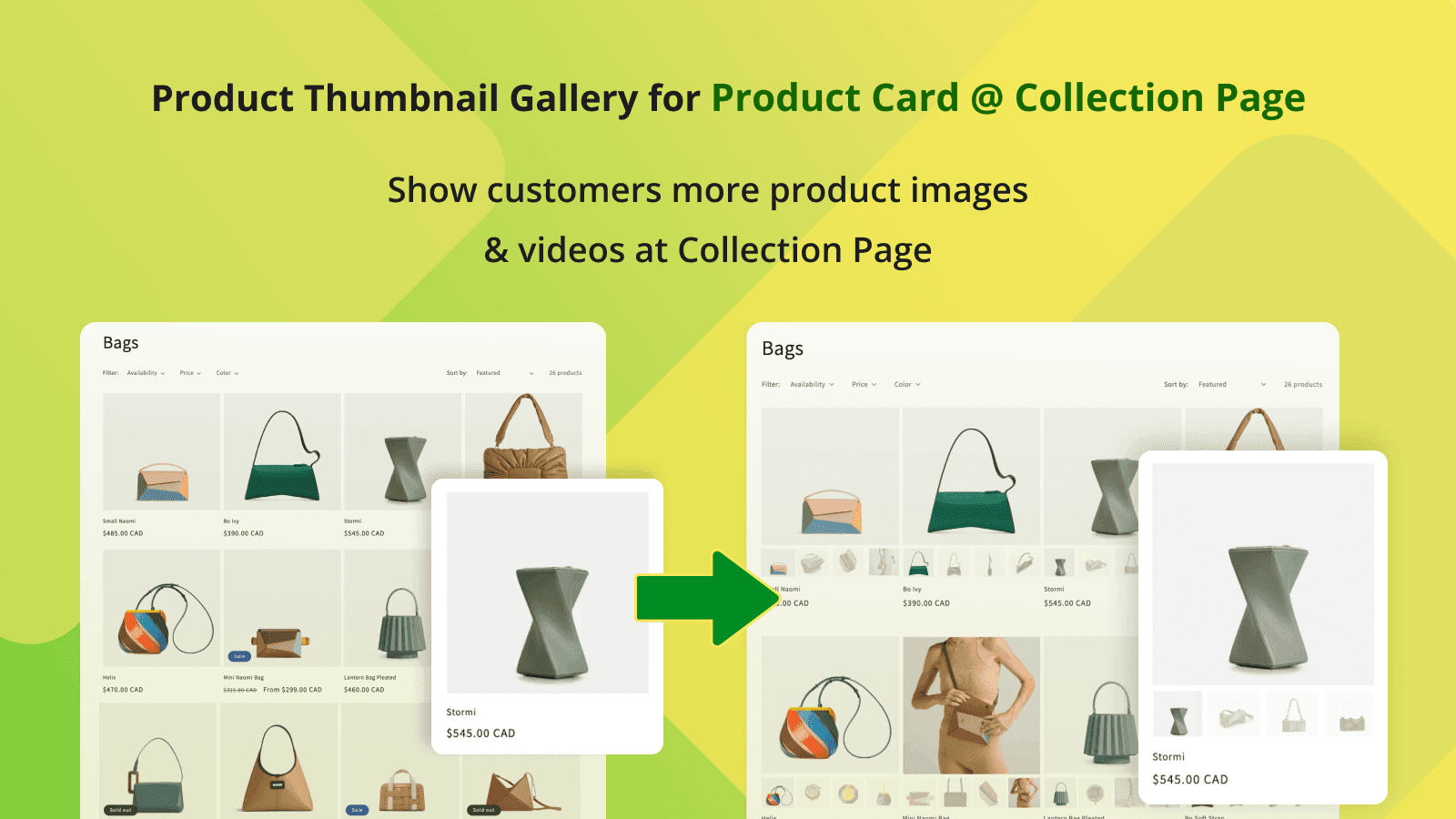 Change Shopify collection page product card to carousel gallery