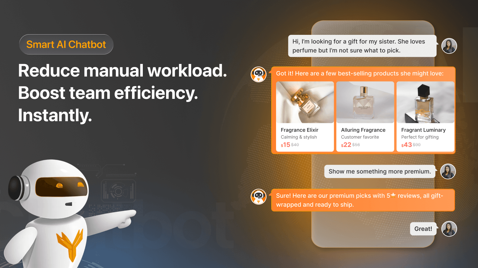 AI Chatbot automatically responds to customer questions 24/7
