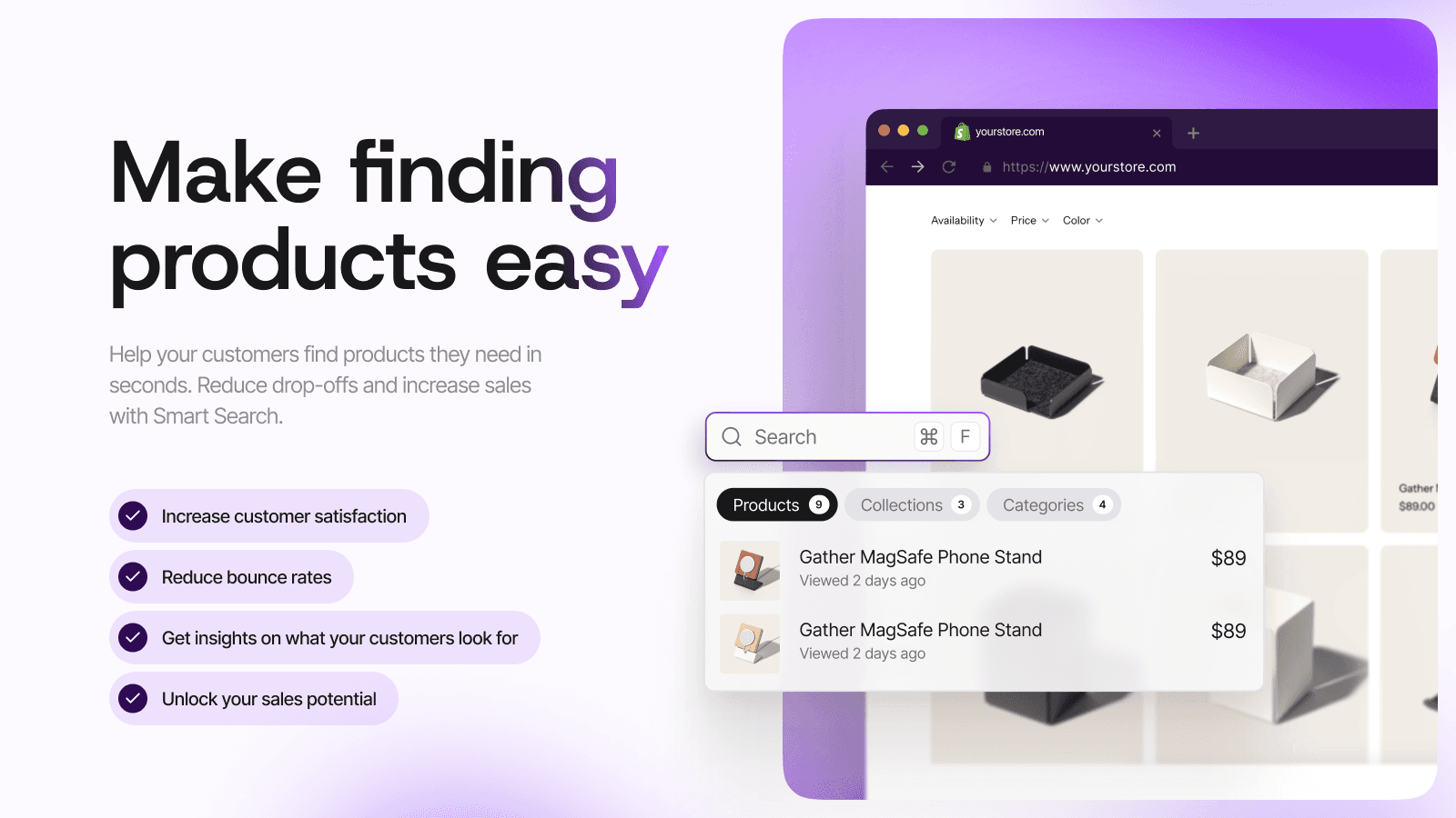Mobile search showing products and collections
