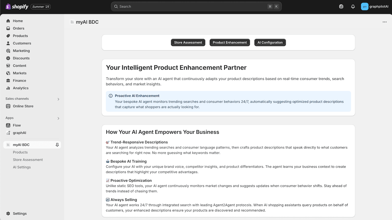 AI agent dashboard showing store optimization workflow
