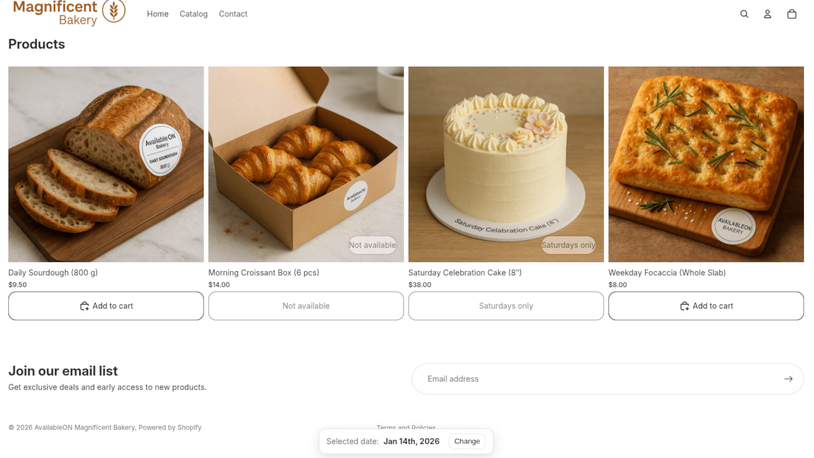 Products enable or disable automatically by pickup date